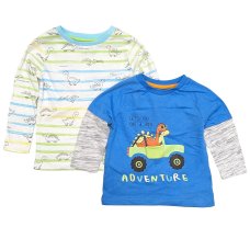 DX303: Boys 2 pack Long Sleeve Tops - Dinosaur (6 Months - 4 Years)